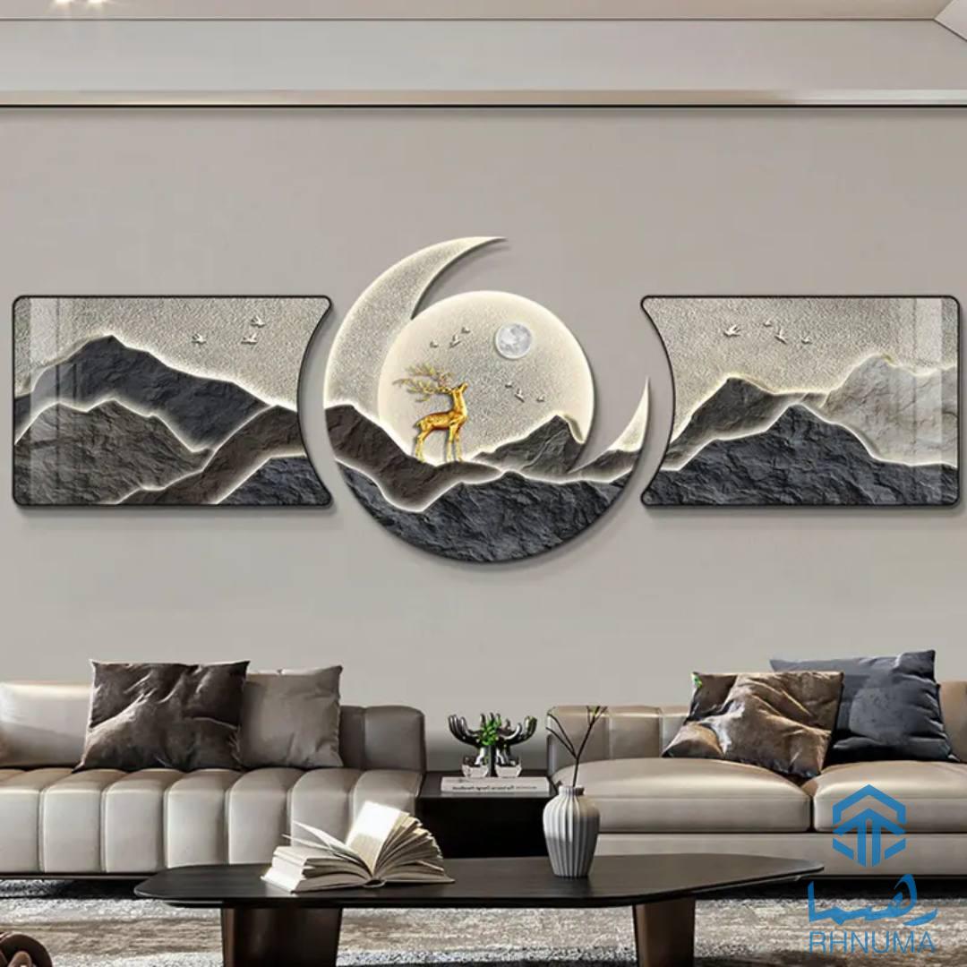 تابلو دیواری LED طرح کوه و آهو